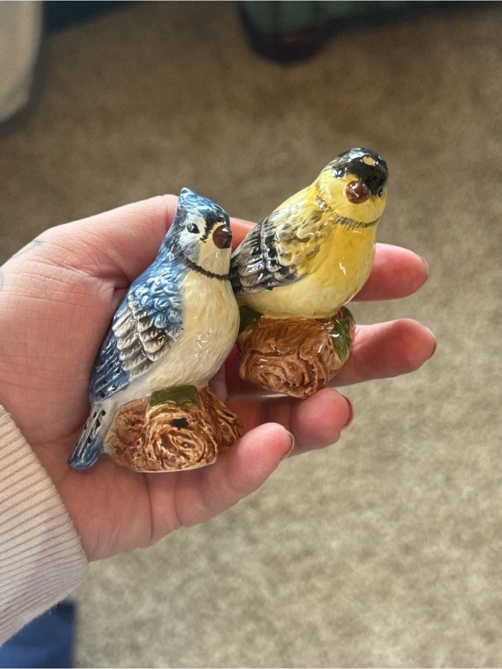 Source Unknown Blue and Yellow Ceramic Bird Salt and Pepper Shakers